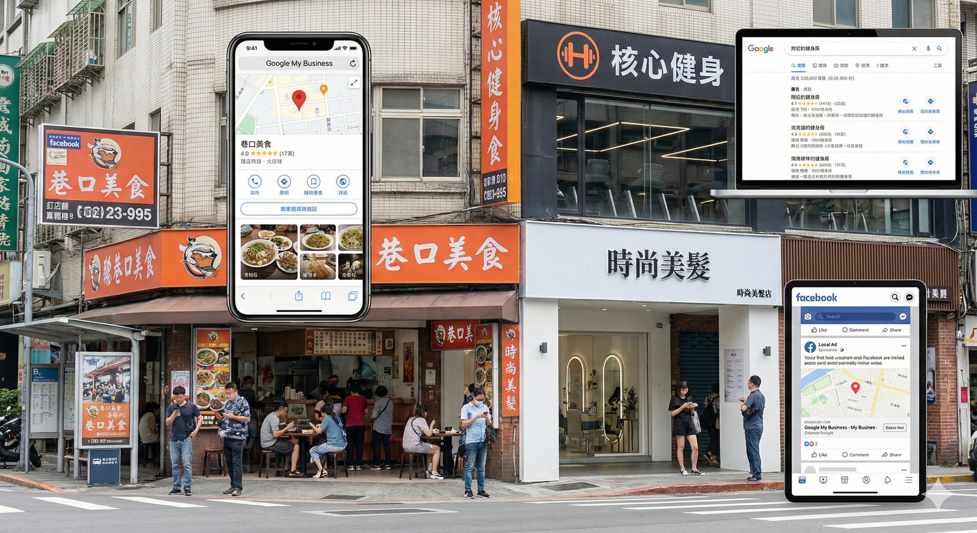 你的產品是在地服務(餐廳、美容院、健身房)? Google 我的商家 + 在地關鍵字廣告 + Facebook 地區受眾廣告是最划算的組合。