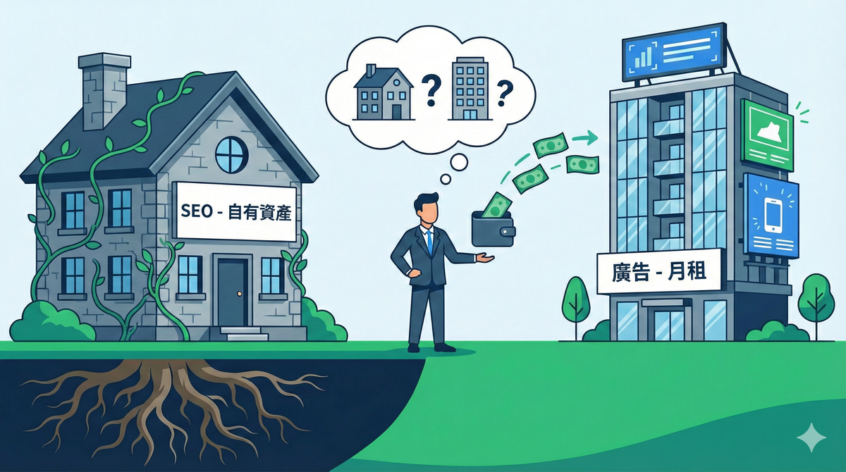 SEO 跟廣告到底差在哪？一個是自有資產，一個是預算用完，流量立刻歸零。